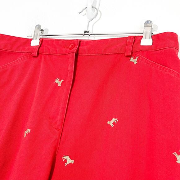 L.L. Bean Cropped Pants Womens 16 Embroidered Dogs Casual Capri Cotton Summer - Picture 2 of 5